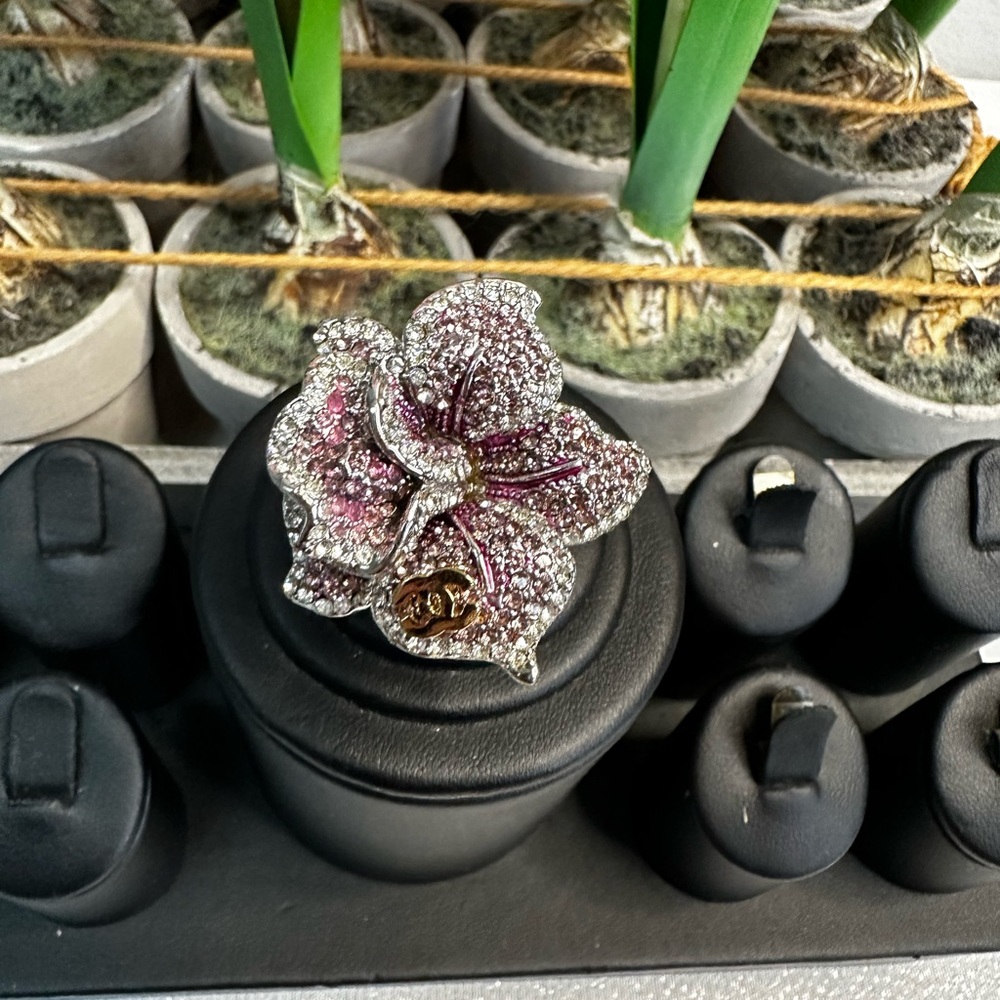 Sterling Silver Pink and Silver Floral Cocktail Ring